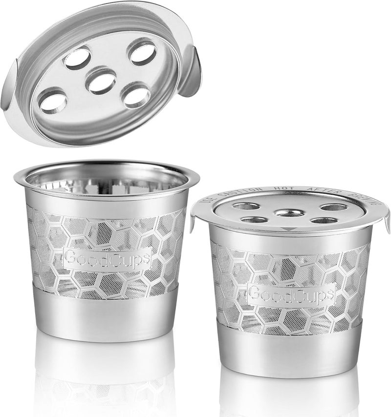 GoodCups 2 Stainless Steel Reusable K Cups for Keurig K Supreme, K Supreme Plus, K Slim, K-Brew Chill, K-Duo Hot & Iced with MultiStream Technology - 2 Refillable Kcups Coffee Filters for Keurig Coffee Makers - Image 1